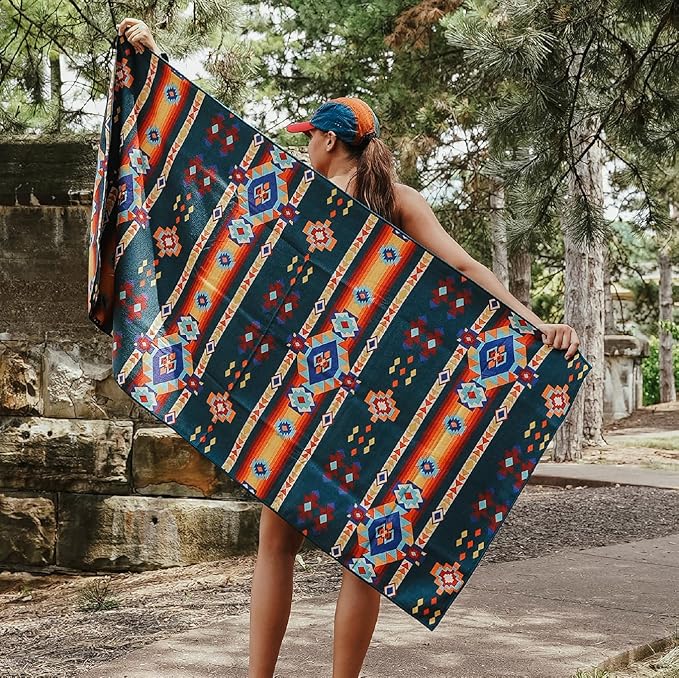 Sprints Athletic Running Towel, Full-Sized, Car Seat Cover - Performance Microfiber (Aztec Artisans & Chocolate Currency)