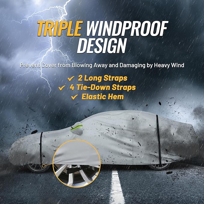 Favoto 6 Layers Sedan Car Cover Waterproof All Weather for Automobiles Heavy Duty Outdoor Sun Snow Protection with Door Zipper Universal Fit for Sedan (167-185 inch)