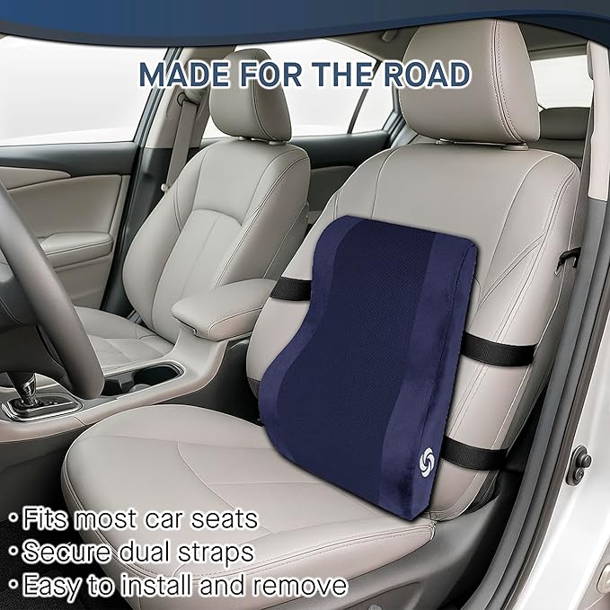 Samsonite Ergonomic Lumbar Support Pillow for Office Chair and Car Seat - Memory Foam Back Support Lumbar Pillow, Premium Cushion Chair Support for Lower Back Pain Relief and Versatile Use (Navy)