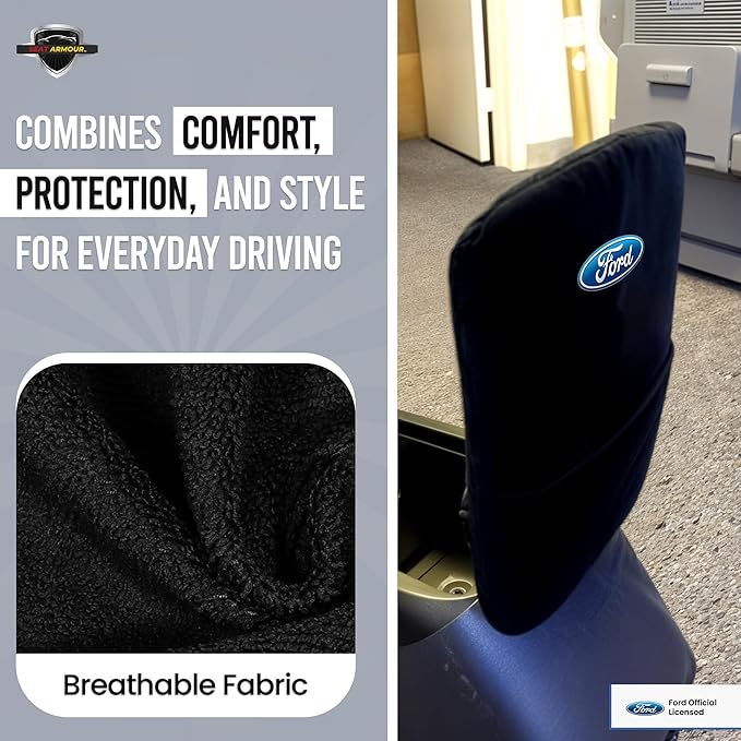 Seat Armour Center Console Cover for Ford F-150 (2004–2014) – Black, Custom Fit with Officially Licensed Embroidered Ford Logo – Soft, Durable & Machine Washable