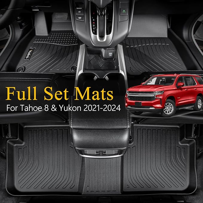 Wailtnb-All Weather Floor Mats & Cargo Liner for 2025-2021 Chevrolet Tahoe & GMC Yukon (8 Seater) (Not fit XL) Custom Fit Tahoe Waterproof Durable Easy to Clean fit for Tahoe Accessories for Tahoe