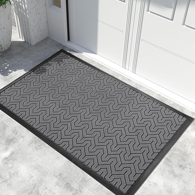 Yimobra Extra Large Door Mat Outside Entrance 60x36, Waterproof Heavy Duty Outdoor Mats for Front Door, Non Slip Rubber Entry Mat for Garage Patio Indoor, Easy Clean, Grey