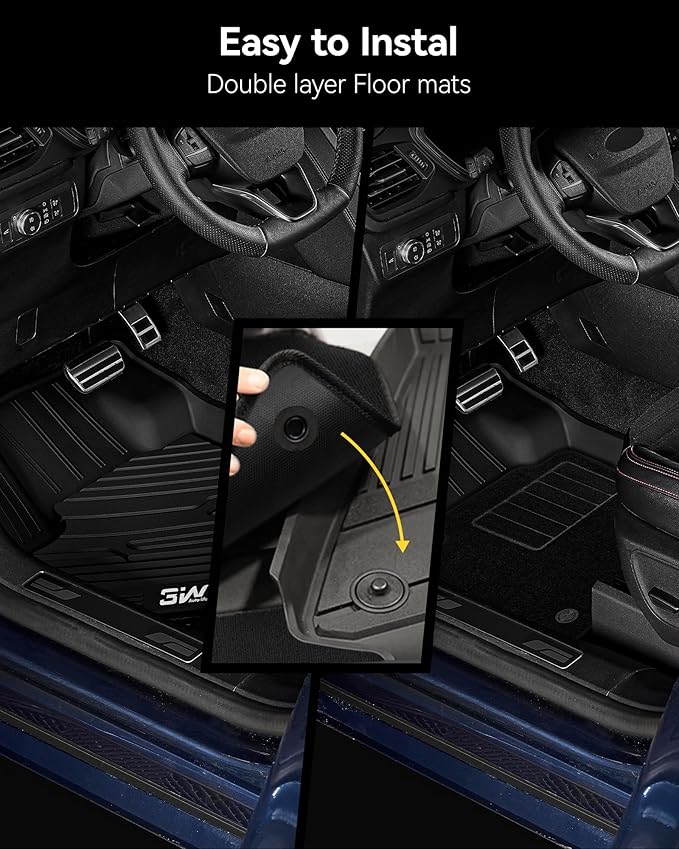 3W Floor Mats & Carpets (1st and 2nd Rows) Fit for Ford Bronco Sport 2021-2024 All Weather TPE Car Accessories Custom Fit Full Set Ford Bronco Sport Car Mats (Not for Bronco & Rubberized Floor)