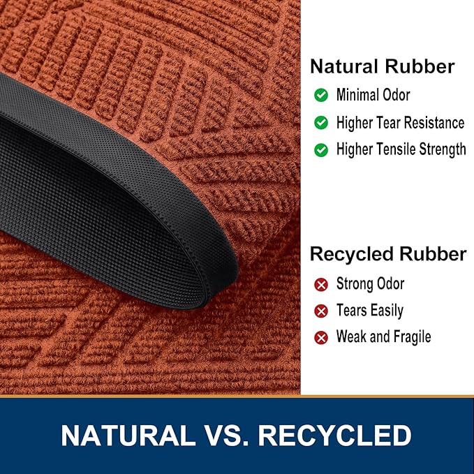 Smiry Front Door Mat Outside Entrance, Heavy Duty Sturdy Natural Rubber Doormat, Trap Dirt and Moisture, Easy Clean Low Profile Mats for Indoor Outdoor Entry, Irregular Triangle (36x24, BRN-Orange)