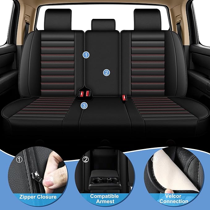 AOMSAZTO Seat Covers Toyota Tundra: Custom Fit for 2022 2023 2024 2025 2026 Toyota Tundra Crewmax Double Cab Waterproof Leather Truck Seat Covers Protectors (Black&Red)