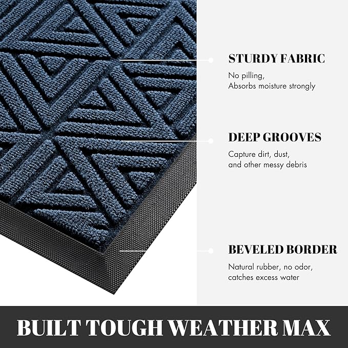 Yimobra Outdoor Mats for Front Door 29.5x17, Stops Mud & Dirt at Entrance, Fits Garage & Patio, All-Weather Waterproof Non Slip Outdoor Indoor Welcome Mat, Blue