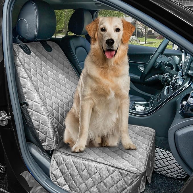 PETICON Waterproof Front Seat Car Cover, Full Protection Dog Car Seat Cover with Side Flaps, Nonslip Scratchproof Front Seat Cover Fits for Cars, Trucks, SUVs, Jeep, Gray (Gray)
