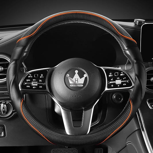 3D Car Steering Wheel Cover Comfort Grip Massage Sporty Anti-Slip Carbon Fiber Faux Leather for Sedan SUV, Universal Fit, Car Handle Covers for All Seasons, 14.75-15.15in, Orange