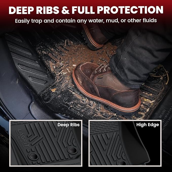 LASFIT Floor Mats for Toyota Tacoma 2024-2026 Double Cab Gasoline (Only Fit Manual) All Weather TPE Floor Liners for Custom Fit Tacoma Front&Rear 2 Row Mats (Not Fit Xtra Cab or Hybrid or Auto Trans)