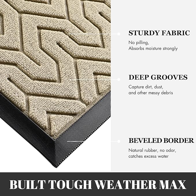 Yimobra Large Door Mat Outside Entrance 47x24, Waterproof Heavy Duty Outdoor Mats for Front Door, Non Slip Rubber Entry Mat for Garage Patio Indoor, Easy Clean, Light Beige