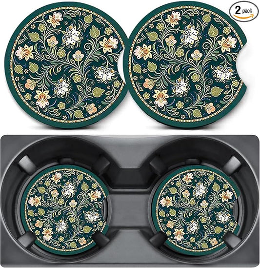 2 Pack Car Coasters for Cup Holders,Floral Car Cup Holder Coasters,2.75" Universal Size Anti Slip Rubber Mat,Automotive Interior Accessories,Floral Gifts for Women,Mom,Her,Wife,Girlfriend