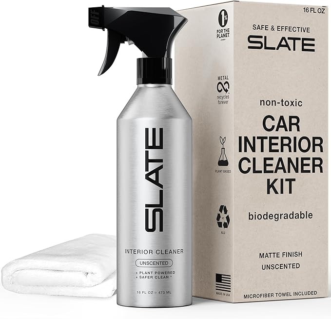 Slate Car Interior Cleaner - Powerful Plant-Based Formula Removes Dirt, Car Seat Cleaner, Vegan Leather Safe, Biodegradable, Prop 65 Compliant - Unscented, 16oz