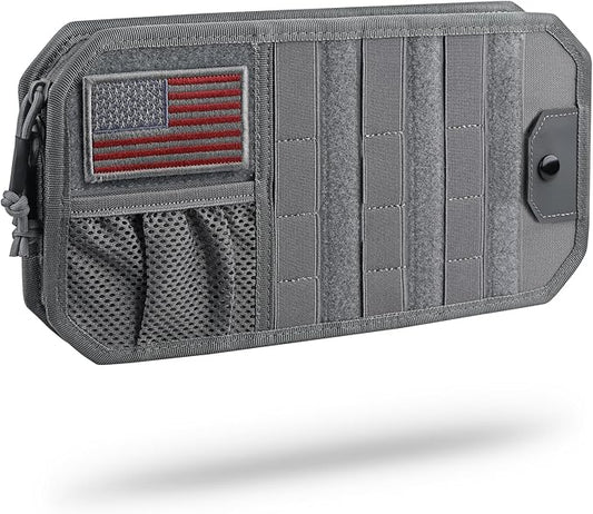 WYNEX Molle Car Sun Visor Organizer, Original Design Car Accessories with Zipper Visor Storage Pouch & Glasses Clip, Semi-Rigid Molle Panel for Tactical Gears, Fits Most Vehicles, SUVs, Trucks