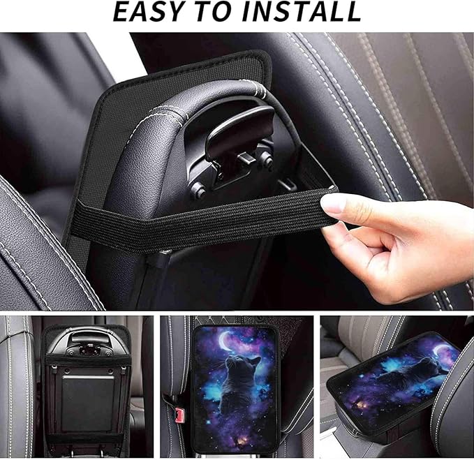 Universal Car Center Console Cushion Pad, Cute Cat and Moon Soft Waterproof Car Center Console Cover Auto Armrest Seat Box Cover Protector for Most Vehicle SUV Truck Car