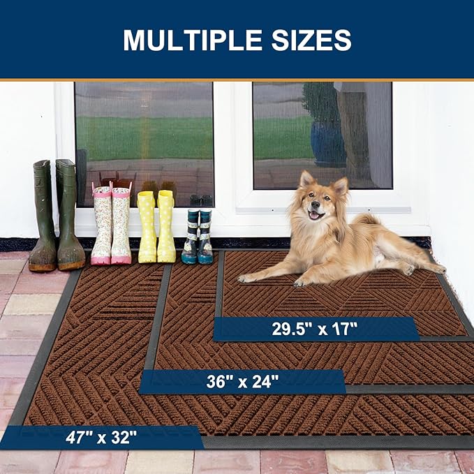 Smiry Front Door Mat Outside Entrance, Heavy Duty Sturdy Natural Rubber Doormat, Trap Dirt and Moisture, Easy Clean Low Profile Mats for Indoor Outdoor Entry, Irregular Triangle (47x32, Deep Coffee)
