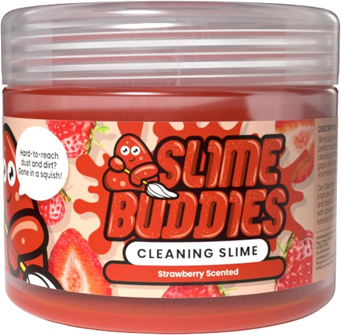 Slime Buddies Car Cleaning Gel Putty - Strawberry Scented Interior Detailing Tool for Cup Holders, Air Vents & Keyboard - Reusable Auto Detailing Accessories - Dust Remover Goop - Gifts for Men Women