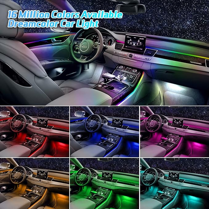 WEBUPAR Dreamcolor Interior Car Lights - 10 in 1 LED Strip Lights with APP Control and 213 Color Modes, Decorative Neon Ambient Lighting Kits