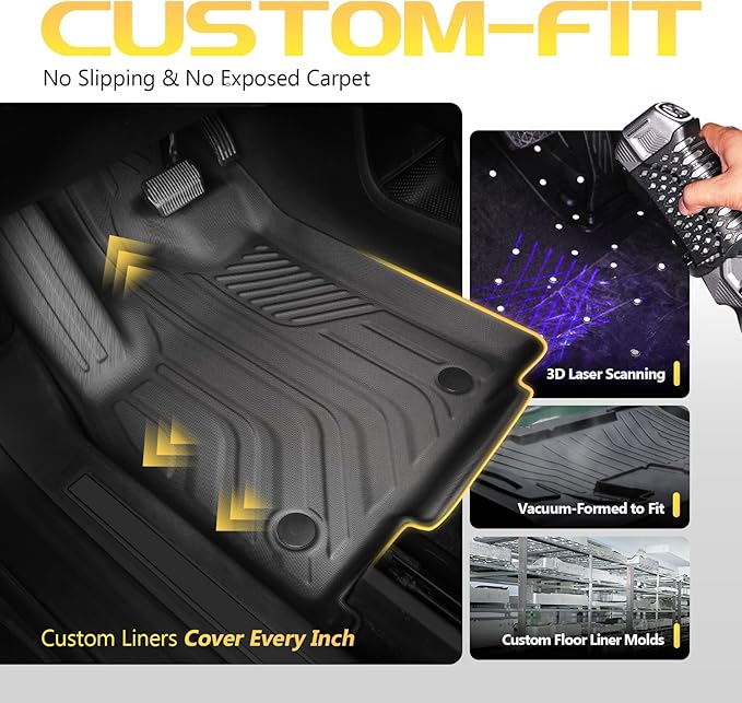 PWY Car Mats for Ford Mustang Mach E 2021-2025 (Not for Mustang), All Weather Custom Car Floor Mats Full Set, Heavy Duty TPE Floor Liners - Anti Slip & Waterproof, 3PCS Car Accessories Set, Black