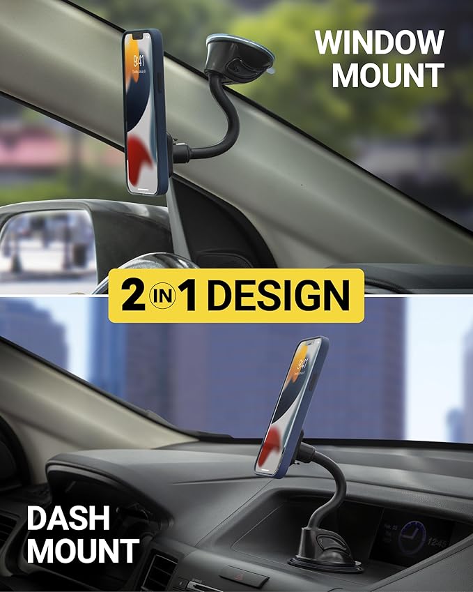 Scosche MXWDL Magnetic Cell Phone Car Mount, Suction Cup Phone Holder for Car Dashboard/Windshield with Extra Strong Magnet and Thick Metal Plate Compatible with iPhone, Samsung, and All Devices