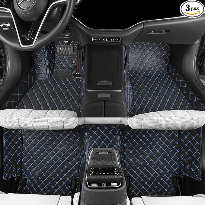 YaruicarCustom Car Floor Mats for 99.99% Sedan SUV Sports Car Men Women Protection Full Coverage Pads Anti-Slip Leather Floor Lining All Weather Car Floor Mats (Black Blue)
