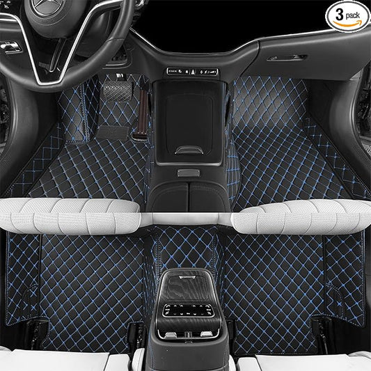 YaruicarCustom Car Floor Mats for 99.99% Sedan SUV Sports Car Men Women Protection Full Coverage Pads Anti-Slip Leather Floor Lining All Weather Car Floor Mats (Black Blue)