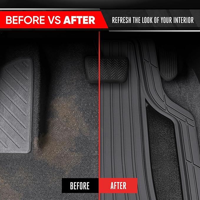 Motor Trend ChromeTech Car Floor Mats Full Set - Durable Rubber Floor Mats for Cars with Two Tone Accent, All Weather Interior Protection for Front and Rear with Non-Slip Backing, Gray/Black