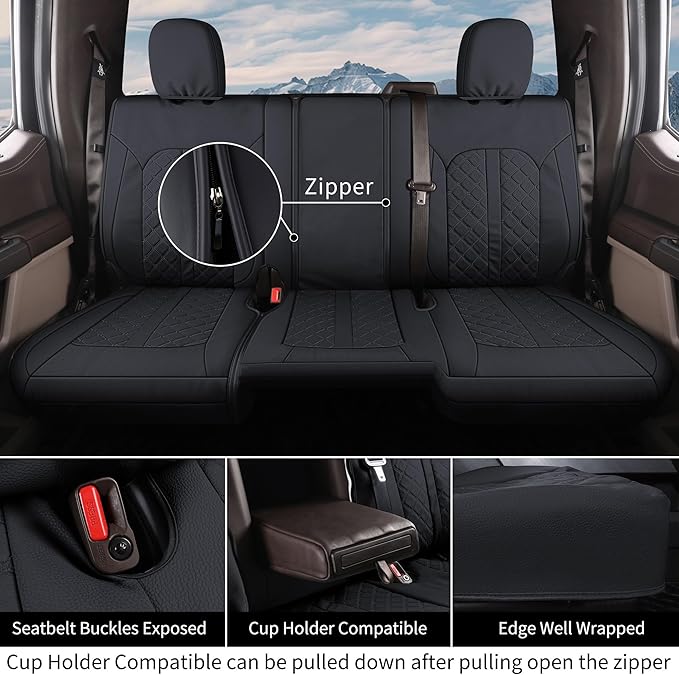 Truckiipa Custom for Chevy Silverado Seat Covers 1500 Full Set Leather Seat Covers Fit for 2014-2018 Chevy Silverado GMC Sierra 1500, 2015-2019 2500HD 3500HD Double Crew Extended Cab, Full Set, Black