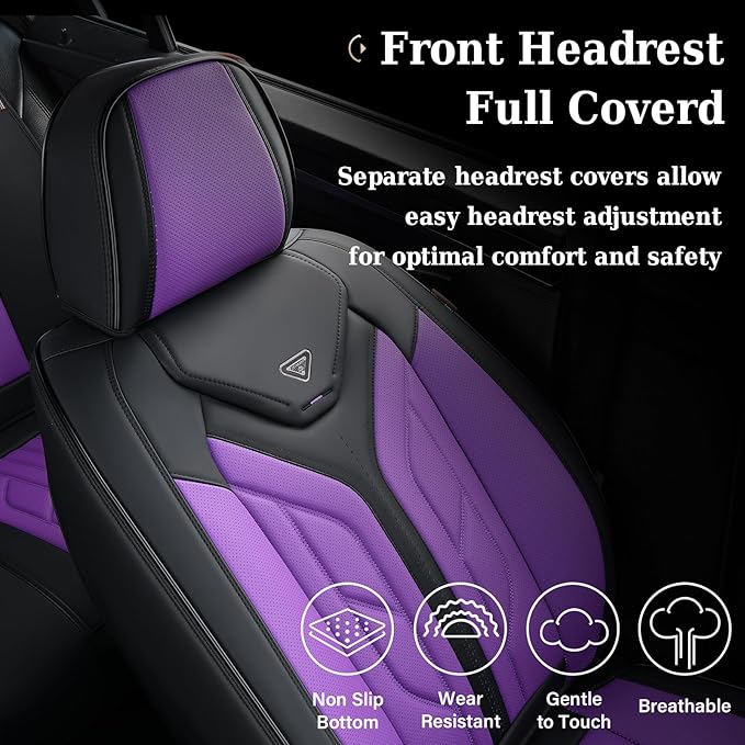 Coverado Front Seat Covers, Leather Seat Covers for Cars, Car Seat Covers Front Seats, Automotive Seat Covers Car Seat Protector Car Accessories Fit for Most Sedans SUV Pick-up Truck(Black&Purple)