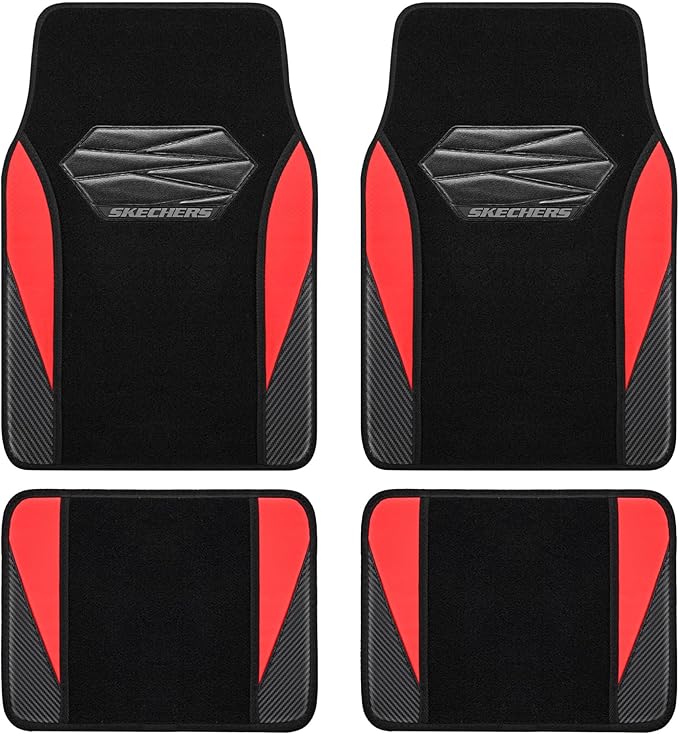 Skechers Car Floor Mats,Waterproof Universal Fit Car Mats,Faux Leather Car Floor Mats,Carbon Floor Mats for Cars with Anti-Slip Skechers Heel Pad Fit for SUV,Vans,Sedans,Trucks,Red