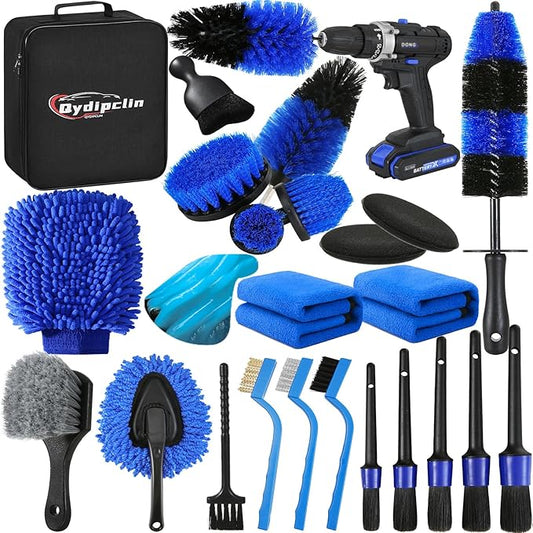 24Pcs Car Detailing Kit, Car Detailing Brush Set, Car Wash Cleaning Kit, Car Detailing Brushes, Professional Car Care Kit for Interior Exterior Wheels, Blue