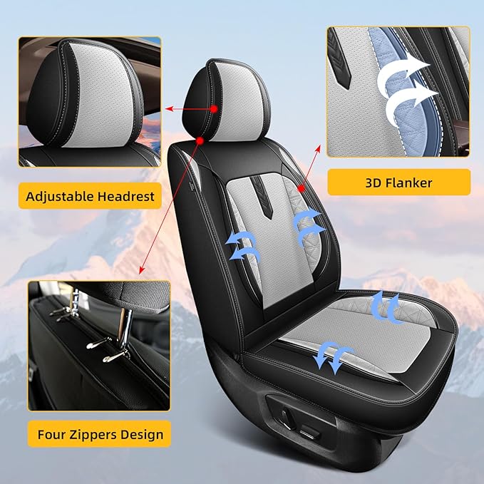 AOMSAZTO Car Seat Covers Fit for Chevrolet Cruze 2011-2019 Full Set Leather Car Seat Cover Automotive Seat Cushion Seat Protector Waterproof Compatible Airbag(5 Seats,Black&Gray)