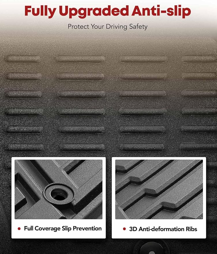 YHTAUTO Floor Mats Fit 2014-2021 Toyota Tundra CrewMax/Double Cab, TPE All Weather Floor Liner Odorless Custom Fit Car Mats, 1st 2nd Row Tundra Accessories