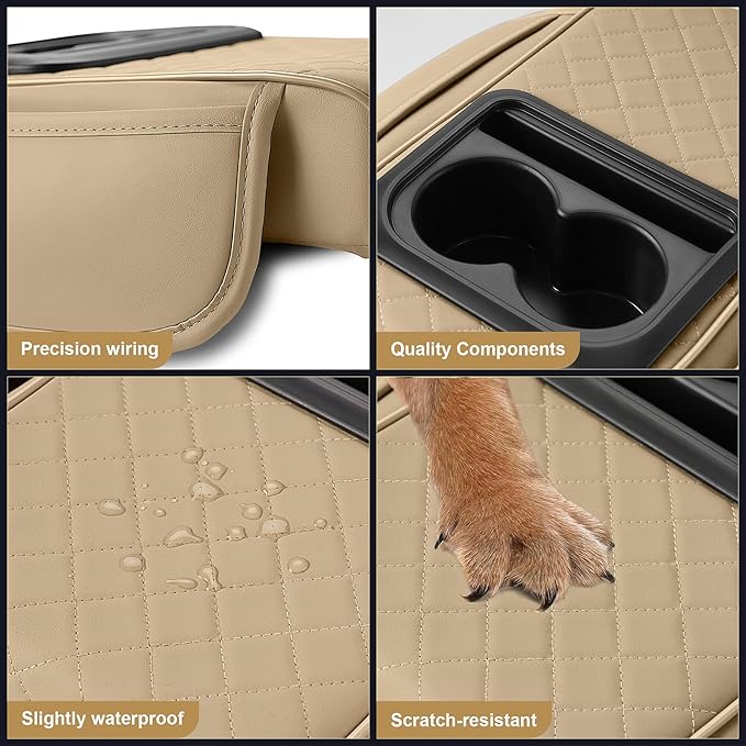 YORKNEIC Upgraded Car Center Console Cover with Cup Holder 2 Storage Bags - Faux Leather Arm Rest Cover Fit for Ford Explorer,Middle Console Cover Multi-Functional Car armrest Cushion(Beige)