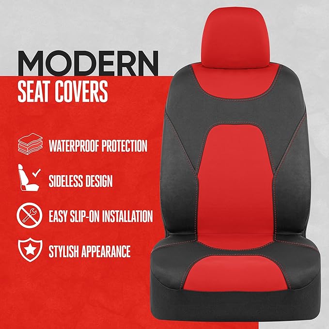 Motor Trend AquaShield Waterproof Front Seat Covers, Red Seat Covers for Cars – Neoprene Front Car Seats Cover, SUV Seat Covers Protector - Car Interior Cover for Auto, Trucks, & Dog Owners