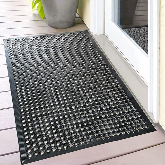 Uniboho Outdoor Rubber Floor Mats Anti Slip Commercial Resturant Kitchen Mat Rubber Drainage Mat 35x24 Inch Heavy Duty Door Mat for Garage Garden Indoor Outside Industral Pool Entrance Bar Wet Area