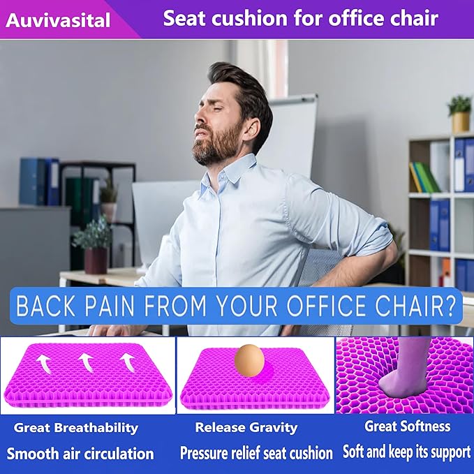 Plus Size Gel Seat Cushion, Extra Large and Thick, Seat Cushion for Pressure Relief for Back, Hip, Sciatica, Tailbone Pain, Used for The Office, Car, Wheelchair, Truck, Recliner.(Rose red)