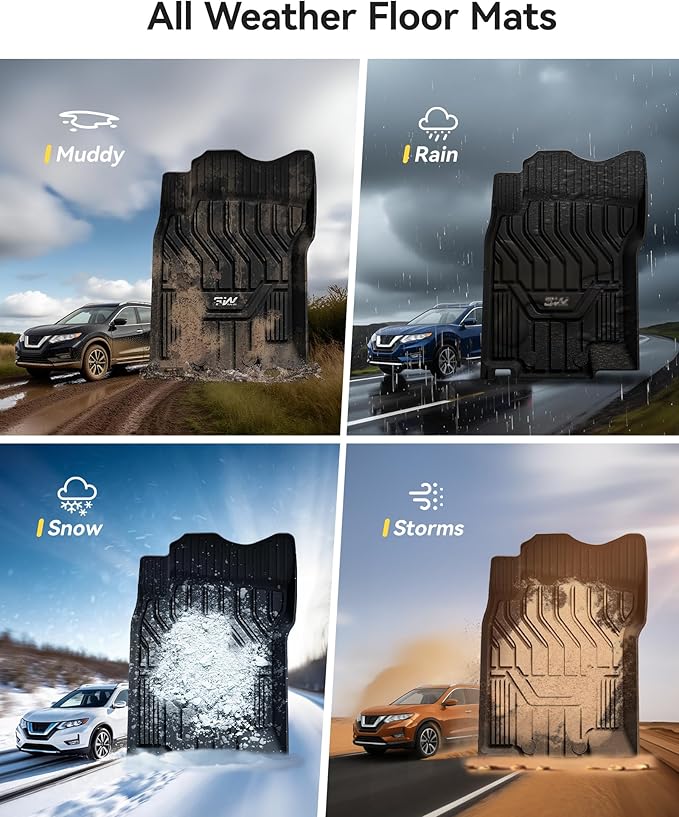 3W Floor Mats & Cargo Liner for Nissan Rogue 2014-2020 All Weather TPE Full Set Nissan Rogue Accessories Custom Fit Car Mats with Trunk Mat (NOT for Sports)