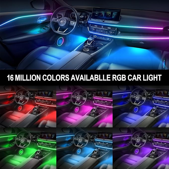 Dreamcolor Interior Car Lights, WEBUPAR Car Accessories 6 in 1 Car LED Strip Lights with APP Control and 213 Modes, 175 inches 593 LEDs Acrylic Fiber Optic Lights, RGB Neon Car Lighting
