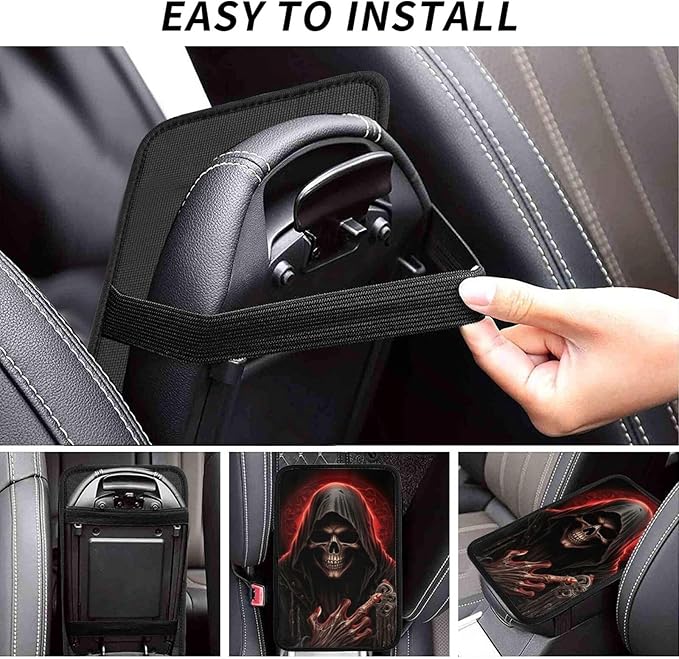 Universal Car Center Console Cushion Pad, Cool Red Skull Soft Waterproof Car Center Console Cover Auto Armrest Seat Box Cover Protector for Most Vehicle SUV Truck Car