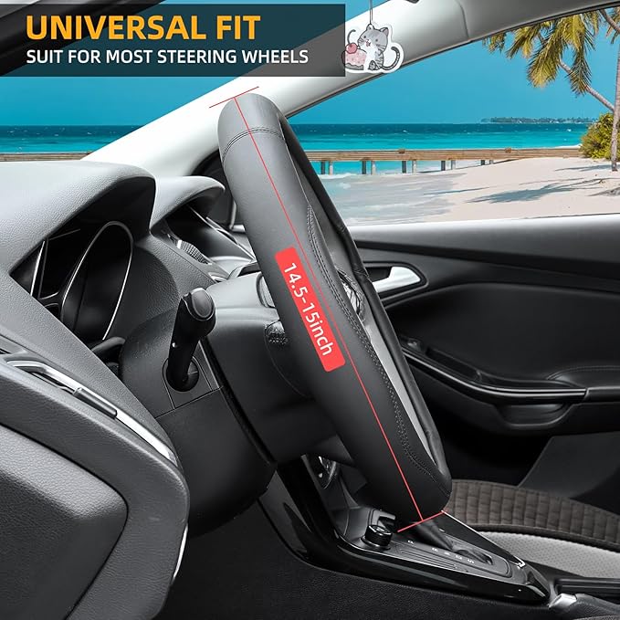 Valleycomfy Microfiber Leather Steering Wheel Cover Large-Size for F150 F250 F350 Ram 4Runner Tacoma Tundra Range Rover Model S X with 15 1/2 inches-16 inches Outer Diameter (Black)