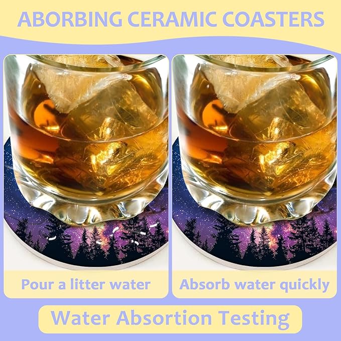 2 Pack Car Cup Holder Coaster-Misty Forest Absorbent Ceramic Coaster,Galaxy Car Coasters for Cup Holders,Auto Accessories for Women & Men