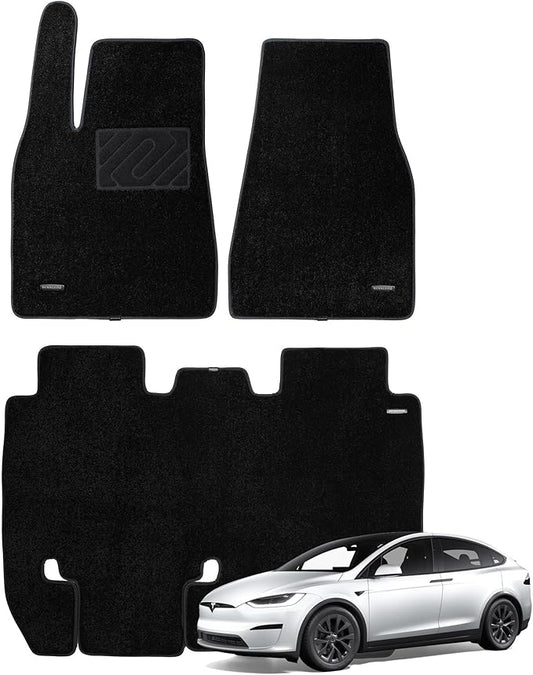 WENNEBIRD Superior Carpet Floor Mats for 2021-2025 Tesla Model X 5 Seats (Not for 6 Seats & 7 Seats), 0.6-Inch Ultra-Thick, Noise-Reducing, All-Weather Waterproof Anti-Slip – 3-Pc Set