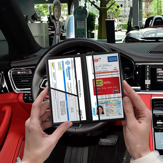 TOURSUIT Car Registration and Insurance Card Holder, Vehicle License Document Glove Box Compartment Organizer, Interior Car Accessories for Women Men Teens (Cross Black)