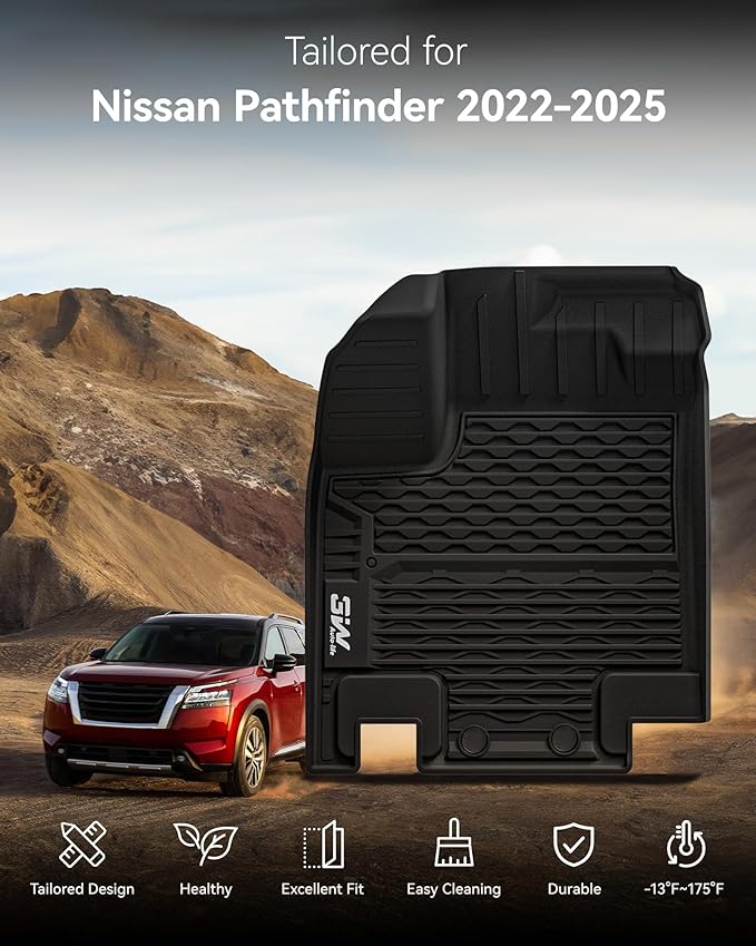 3W Floor Mats & Cargo Liner & Back Seat Cover Custom Fit for Nissan Pathfinder 2022 2023 2024 2025 (Only fit 8 Passenger Models), TPE All Weather Custom Fit Nissan Pathfinder Full Set,Black