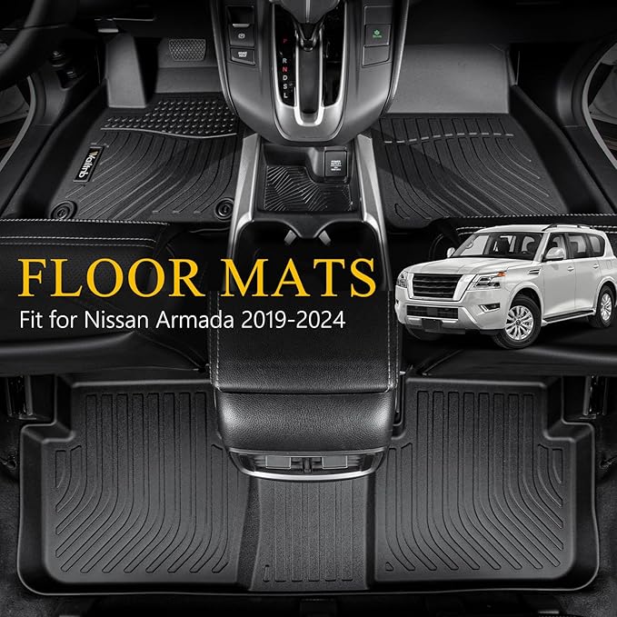 Wailtnb-All Weather Floor Mats for Nissan Armada/Infiniti QX80 2019-2024 Bench Liners Custom Fit Nissan Armada Waterproof Durable Easy to Clean Accessories