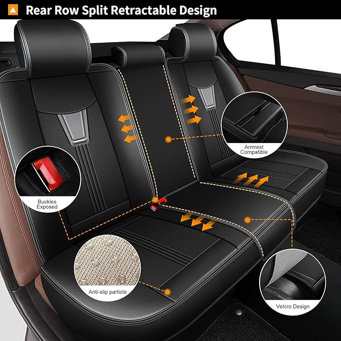 AOMSAZTO Seat Covers Full Set for Chevrolet Chevy Trax 2015-2022 2024 2025 2026: Faux Leather Car Seat Cover Soft Comfortable Durable Breathable Waterproof(5 Seats, Black&Grey)