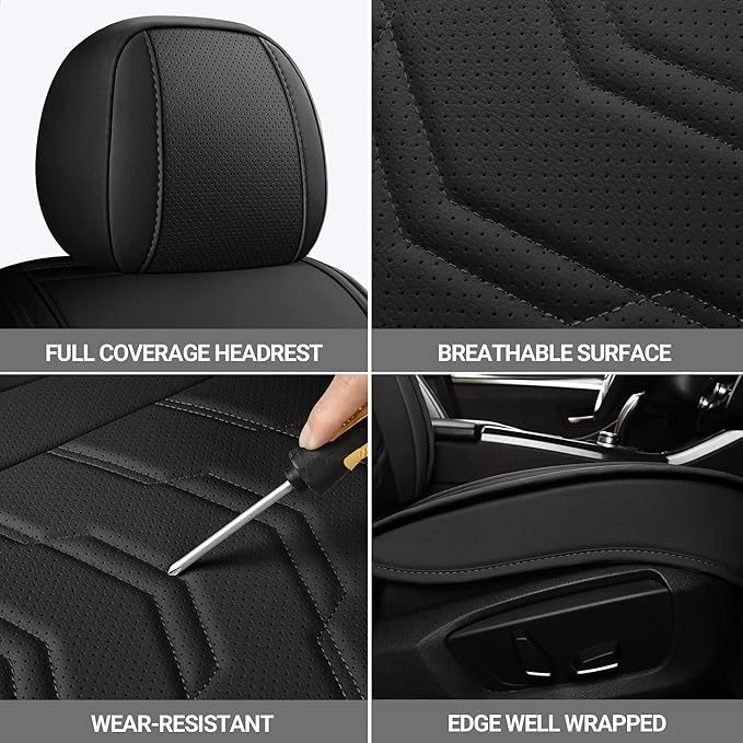 AOOG Leather Car Seat Covers Universal fit Most Sedans SUV Trucks (Front seat, Black)
