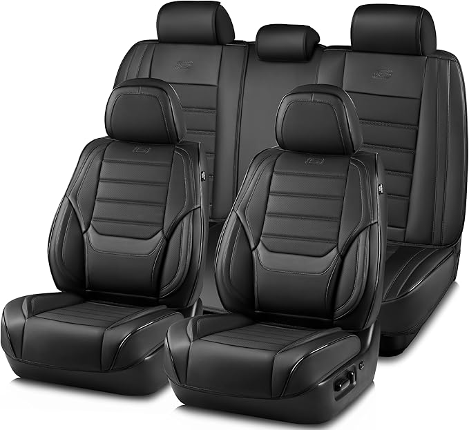 Skechers MAX Cushioning Seat Covers,Memory Foam Leather Car Seat Covers,Waterproof Car Seat Protector Full Sets,Car Seat Cushion Airbag Automotive Universal Fit for Most Cars,Vans,Trucks,SUV,Black
