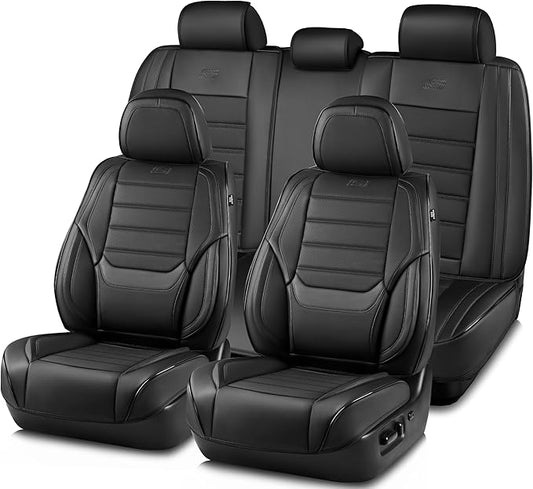 Skechers MAX Cushioning Seat Covers,Memory Foam Leather Car Seat Covers,Waterproof Car Seat Protector Full Sets,Car Seat Cushion Airbag Automotive Universal Fit for Most Cars,Vans,Trucks,SUV,Black