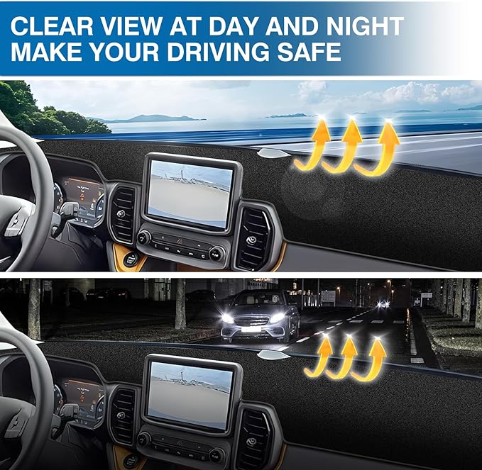 KUST Car Dash Cover Compatible with Ford Bronco Sport 2021-2024 (Only fit Bronco Sport) Dashboard Cover Polyester Non-Slip Interior Accessories for Bronco Sport Custom Fit Dash Mat No Glare Black